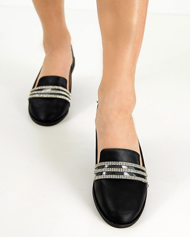 Black women's moccasins with cubic zirconia Kremssa - Footwear