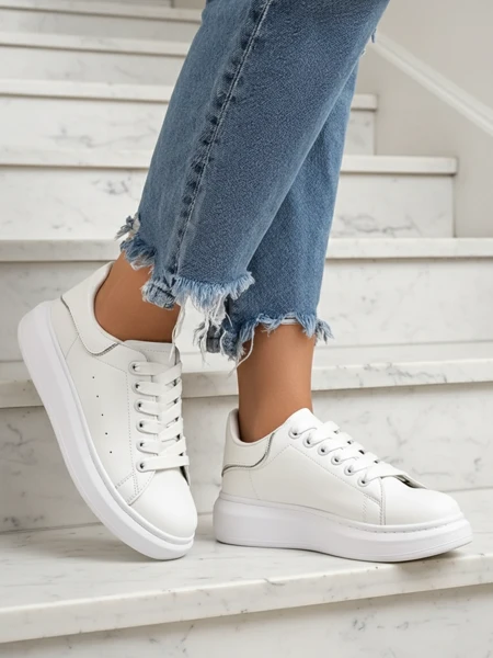 Athena White Eco-Leather Sport Sneakers