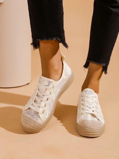 Royalfashion Women's Lace Sneakers with Sequins Nille