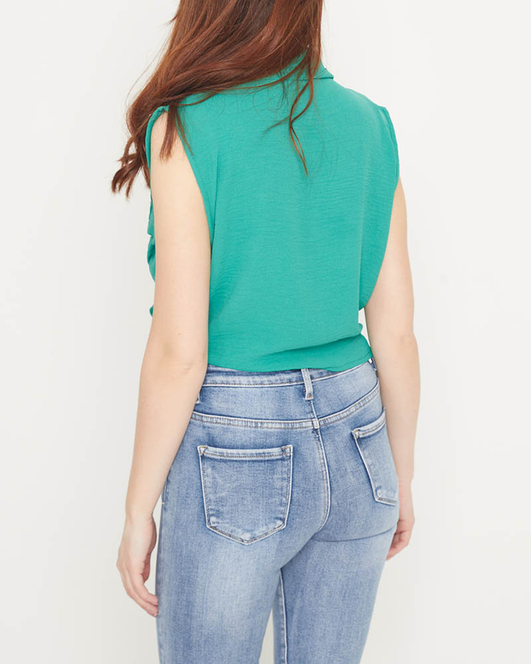 Dark green crop top blouse fastened with buttons - Clothing