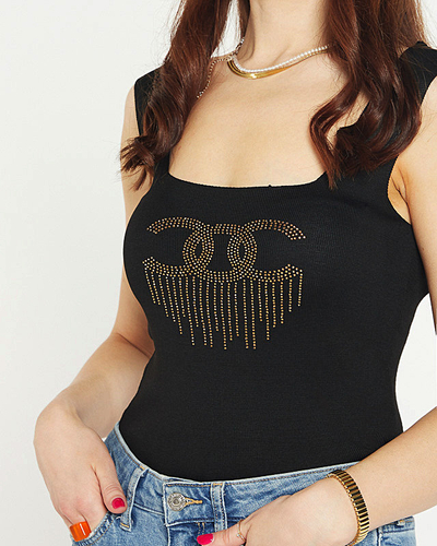 Black women's top with cubic zirconia - Clothing