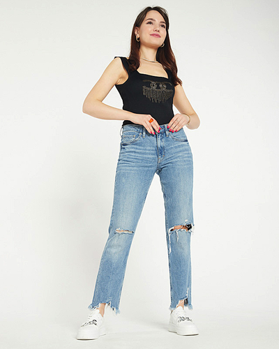 Black women's top with cubic zirconia - Clothing