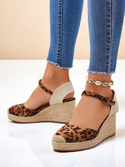 Aurelia Leopard Royalfashion women's wedges eco leather camel