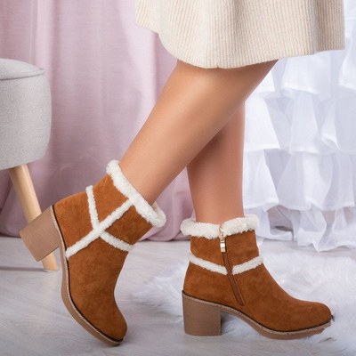 Winter boots with higher heels in Camel Fairi color - Footwear