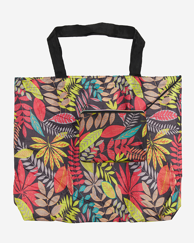 Black foldable shopping bag with a sachet and a red floral pattern - Accessories