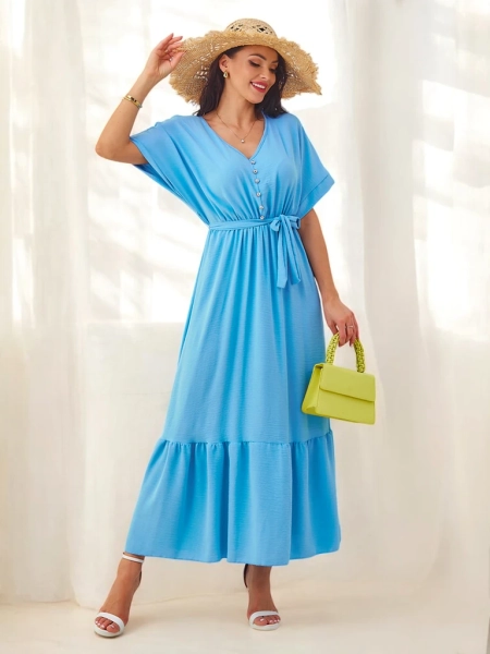 Royalfashion Women's midi dress with short sleeves and decorative buttons