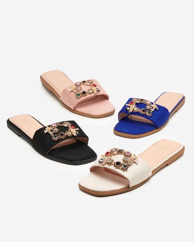 Sieviešu melnas eko zamšādas čības ar zelta sprādzi Komi- Footwear