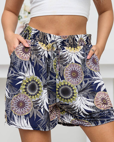 Yellow and navy blue patterned women's shorts - Clothing