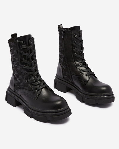 Black women's workery boots with Deffpi print - Footwear