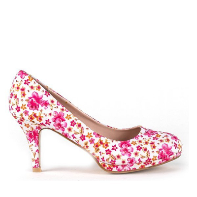 Białe czółenka na szpilce z kwiatkami Coral Springs - Obuwie