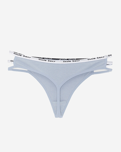 Women's blue cotton thong panties with stripes - Underwear
