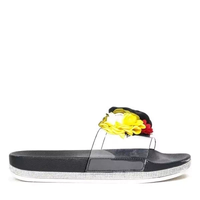 OUTLET Black slippers with decorative flowers Novia - Footwear