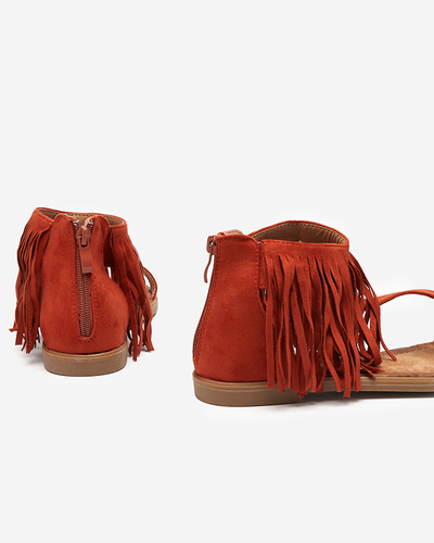 OUTLET Женские босоножки с бахромой красно-коричневого цвета Clov-Shoes