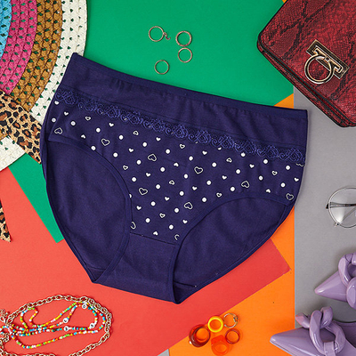 Tumši zilas kokvilnas sieviešu biksītes ar sirsniņām - Apakšveļa