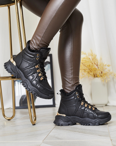 Royalfashion Sieviešu kedas ar kažokādu melnā krāsā Megigna