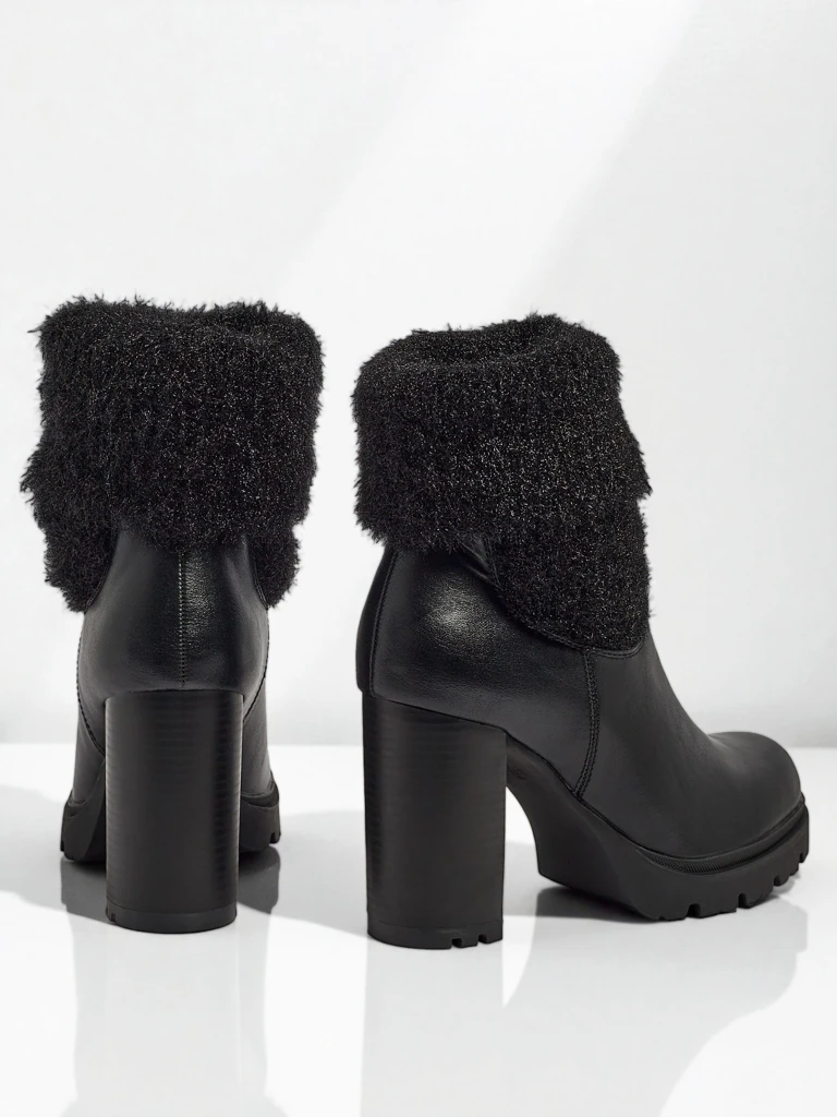 Women's eco-leather heeled ankle boots with Tirave knit