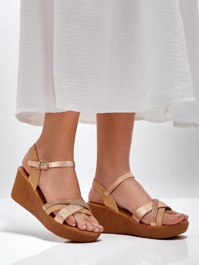 Royalfashion Sieviešu platformas sandales ar pērļiem un spīdumu Glittera