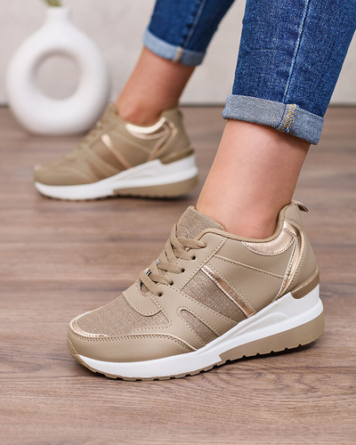Royalfashion Бежево-коричневые женские спортивные кроссовки на платформах Lacyrllia