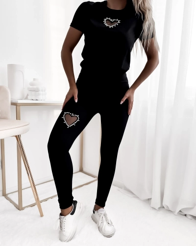 Royalfashion Черный женский спортивный комплект с сердечками