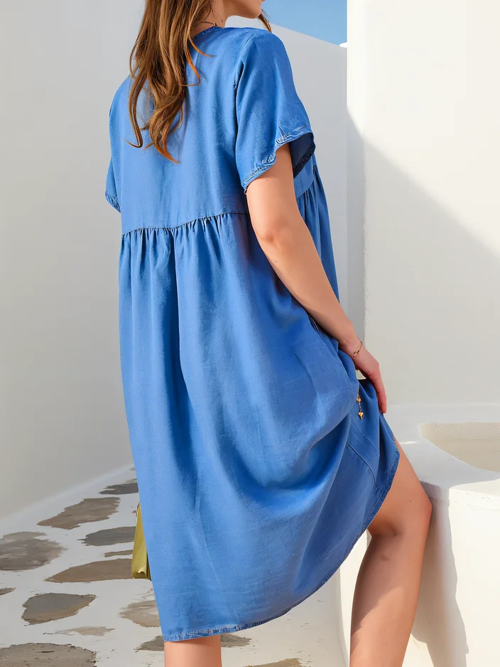 Royalfashion Simple women's tunic a'la dress with decorative buttons, denim type