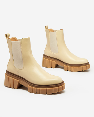 Royalfashion Beige women's boots on a solid sole Eferope