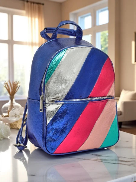 Royalfashion Women's backpack made of eco-leather with metallic stripes Metallic Stripes