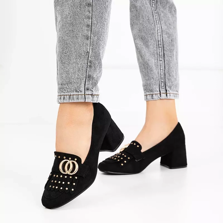 OUTLET Черные туфли-лодочки на столбе с декоративным верхом Nell-Shoes