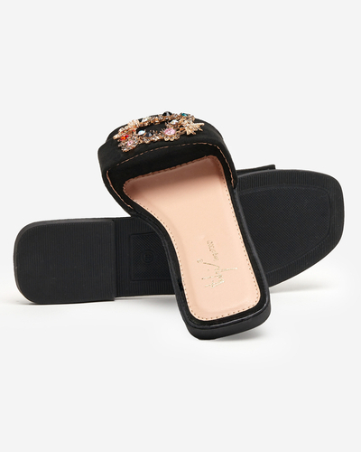 OUTLET Women's black eco suede slippers with a gold buckle Kom- Footwear