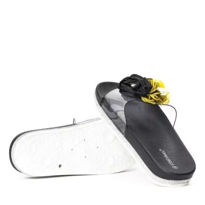 OUTLET Black slippers with decorative flowers Novia - Footwear