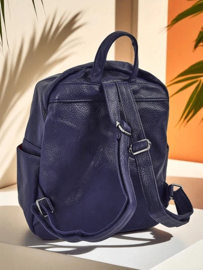 Calista Navy Blue Women's Backpack made of eco-leather with A4 zipper