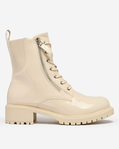 Royalfashion Beige eco leather women's Seddaga bagger boots