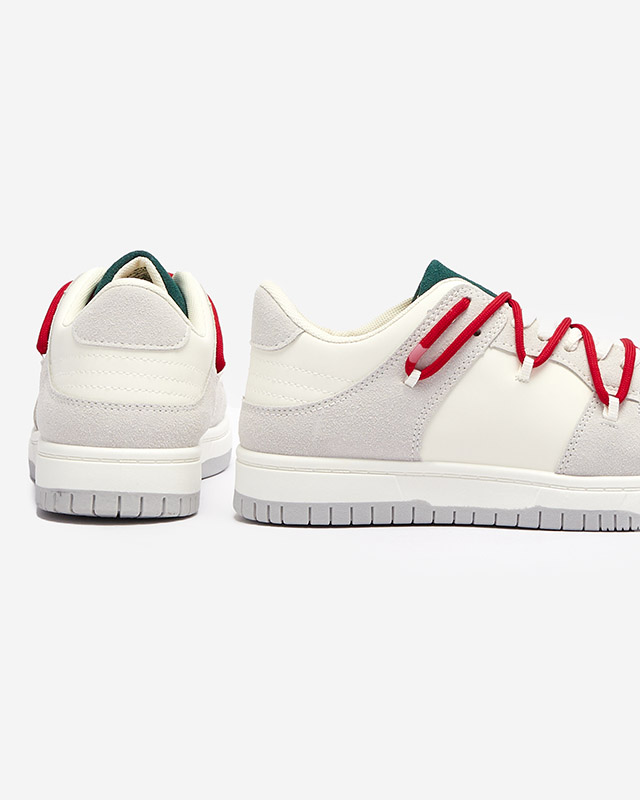 Baltas un pelēkas sieviešu sporta kedas ar sarkanām aukliņām Olierinc - Apavi