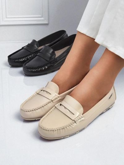 Loafers damskie bezowe Kallista - skora ekologiczna zamszowa premium