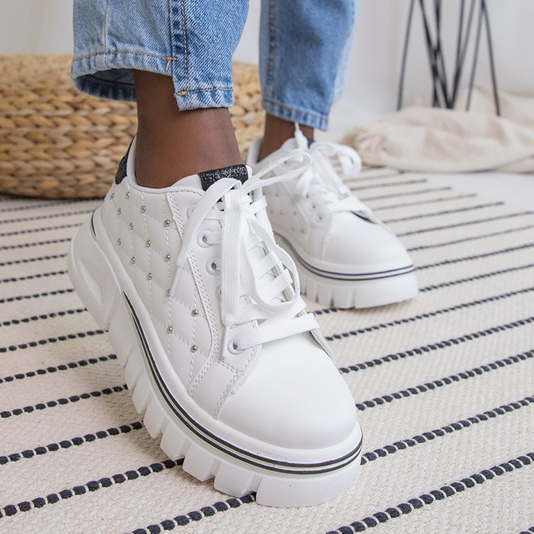 White women's sneakers with a black glitter insert Yemen - Footwear