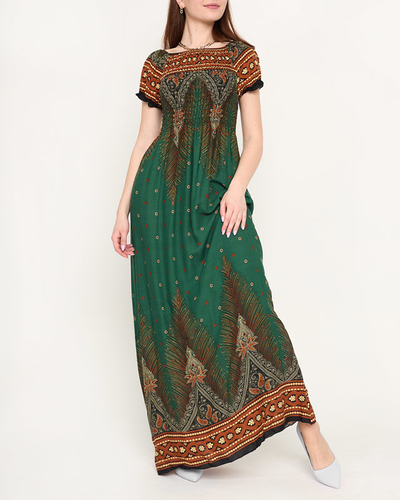 Patterned green women's maxi dress - Clothing