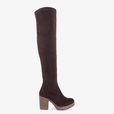 Brown women's over-the-knee boots Portewon - Footwear