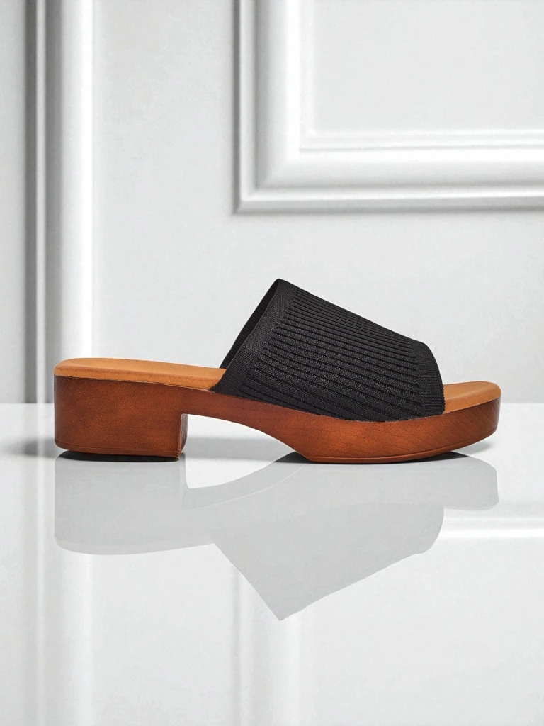 Royalfashion Women's Low-Heeled Ribbed Grace Clogs