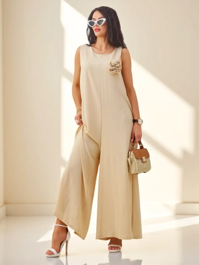 Jumpsuit Summer Long On Straps Marcellina Beige Viscose