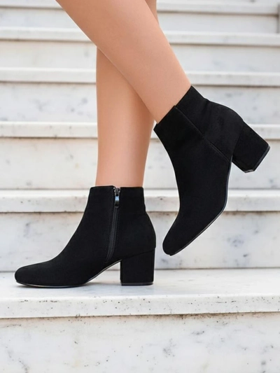 Royalfashion Black women's low stiletto boots Referra