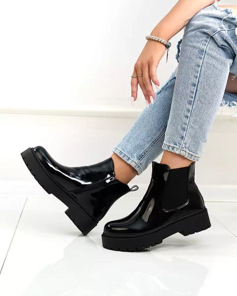 Royalfashion Black lacquered women's non-heeled Glossy Chic boots