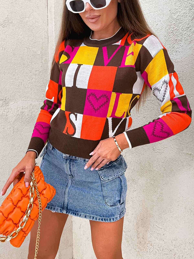 Royalfashion Dark brown patterned women's sweater