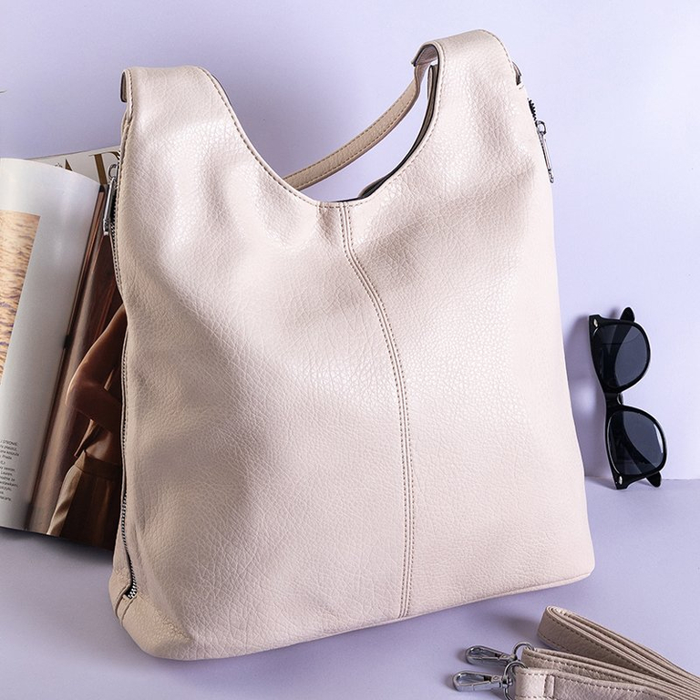 Beige ladies' eco-leather handbag - Handbags