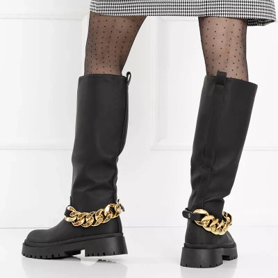 OUTLET Women's black knee-high boots Filusio - Footwear