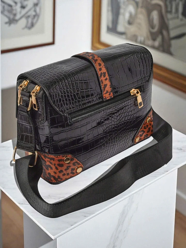 Callista Nero Women's Bag - crocodile eco-leather, black and brown