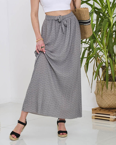 Patterned grey women's pleated midi skirt - Clothing
