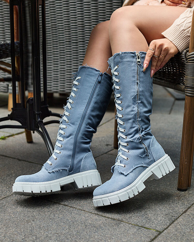 Royalfashion Blue women's fabric boots Leconen