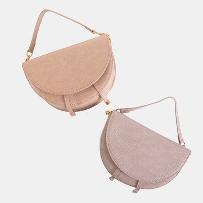 Beige women's crescent handbag with crocodile skin motif - Accessories