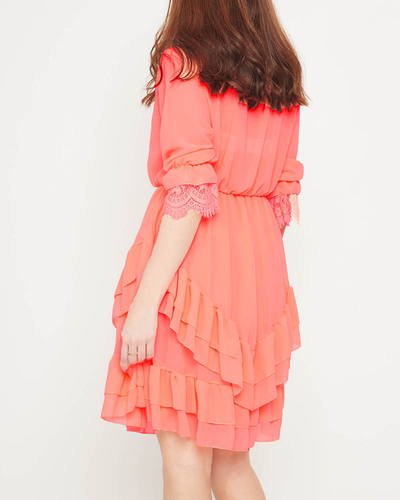 Коралловое женское мини-платье - Одежда