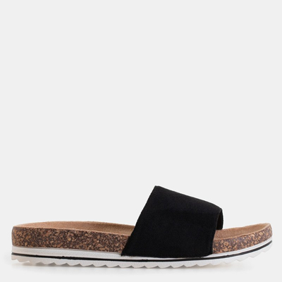 Women's black eco-suede slippers on a flat Silveria sole - Shoes