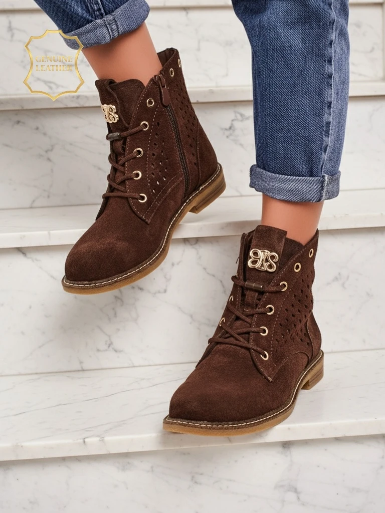 Women's Openwork Ankle Boots made of Natural Leather Aurelias